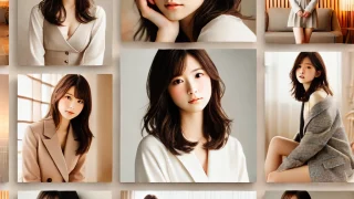 日本人女優たちの多様な魅力を象徴するモダンでエレガントなコラージュ。