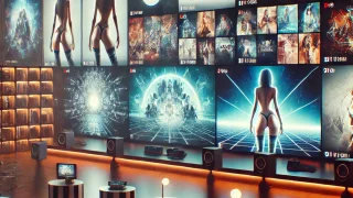 最新のアダルト作品ジャンルが表示された、モダンで没入感のあるエンターテインメント環境。